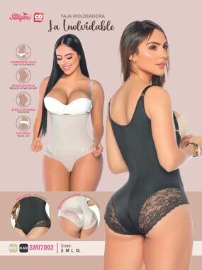 Lot of 2 Black+Beige Sexy Stagmi Colombianas Faja Lace Bodysuit Tummy Reducer XL